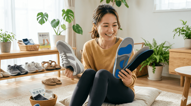 インソールを選んでいる女性