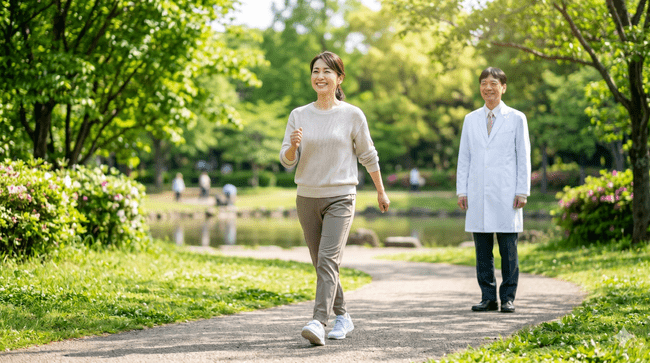 転倒せずに元気に歩けるようになった女性